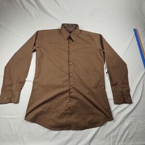 Dress Shirt by Omega Italy L Brown Taupe Long Sleeve 16-16.5 34-35 Cotton/Poly